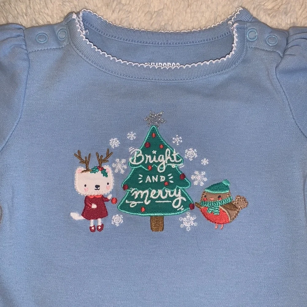 Gymboree 3-6M Bright & Merry Holiday Onesis Blue